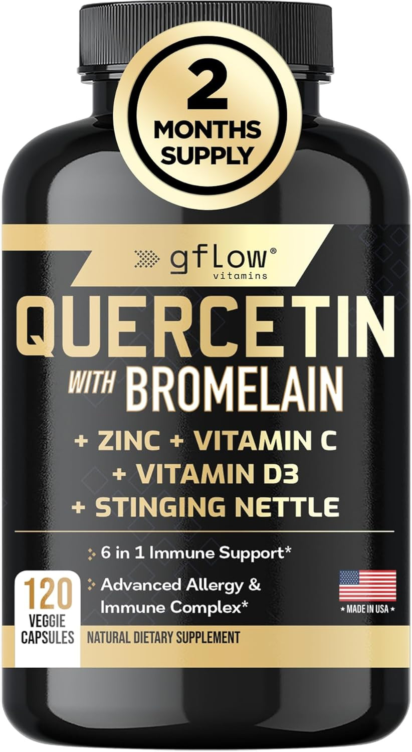 Quercetin With Vitamin C And Zinc - Quercetin 500Mg - Quercetin With Bromelain - Zinc Quercetin - Stinging Nettle -240 Veggie Caps. Quercetin Supplements + Vitamin D3 (Non-Gmo, Gluten-Free, Vegan)