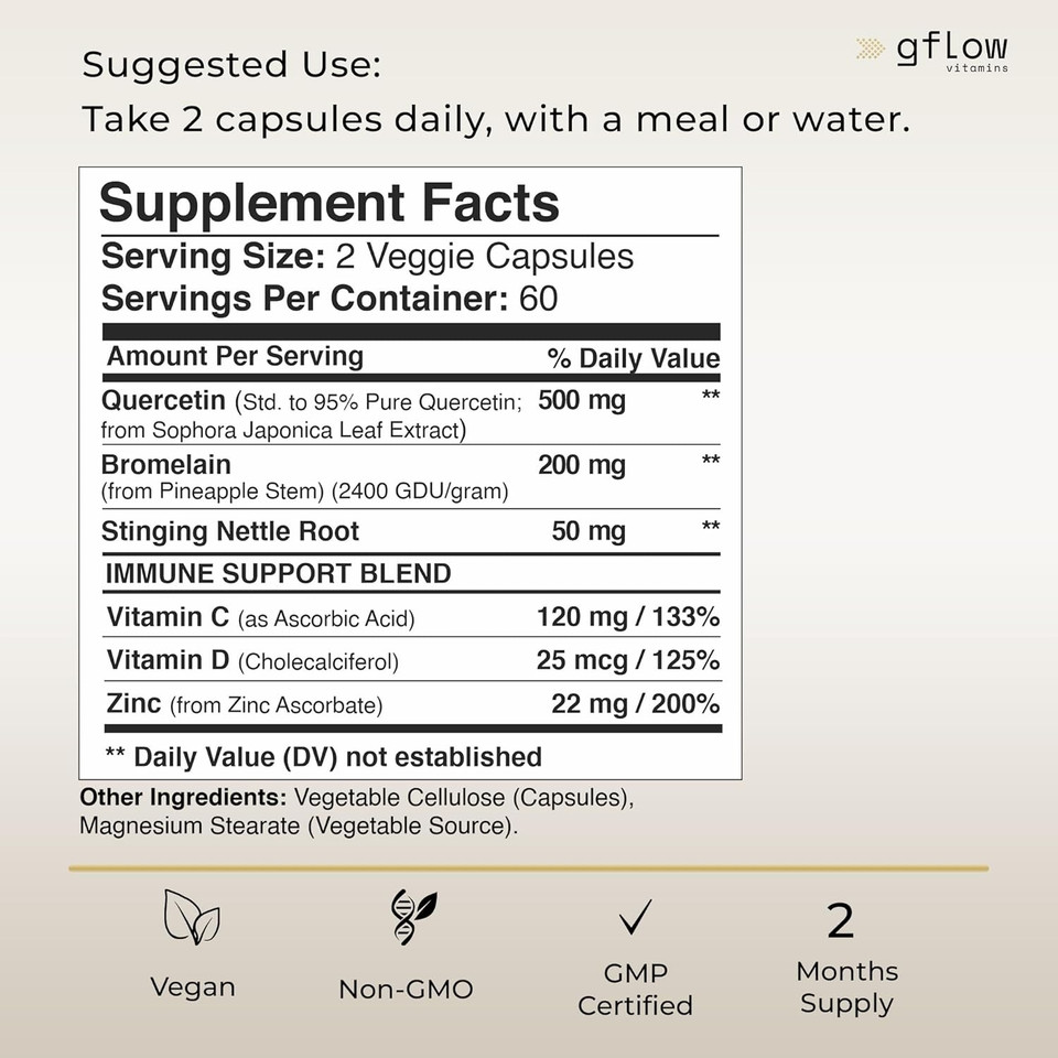 Quercetin With Vitamin C And Zinc - Quercetin 500Mg - Quercetin With Bromelain - Zinc Quercetin - Stinging Nettle -240 Veggie Caps. Quercetin Supplements + Vitamin D3 (Non-Gmo, Gluten-Free, Vegan)