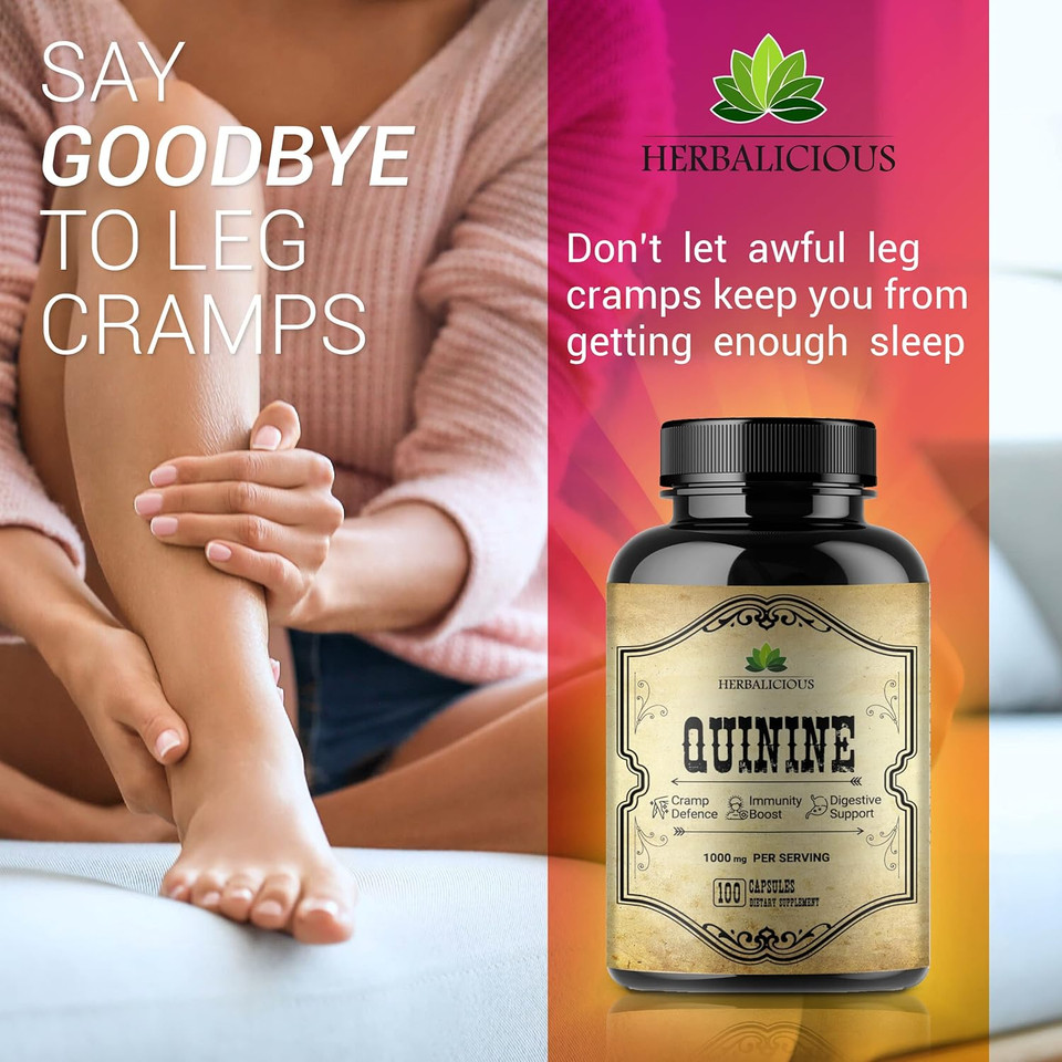 Quinine Capsules - Cinchona Officinalis Bark Herbal Supplement For Muscle, Cramp Defense And Overall Digestive Health - All-Natural Quinine Sulfate Pills, 500Mg Per Capsule, 100 Tablets