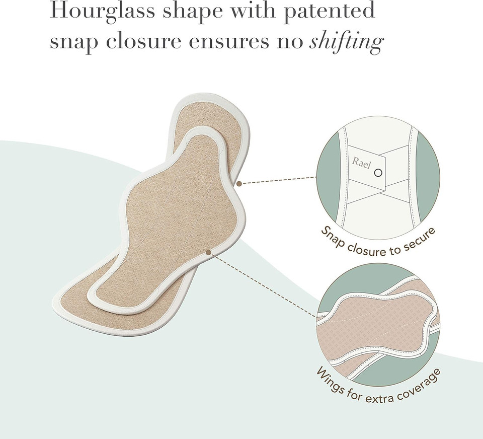 Rael Reusable Pads, Organic Cotton Cover - Postpartum And Period Essential, Moderate Absorbency, Thin Cloth, Leak-Free, Washing Machine Safe (3 Count, Regular)