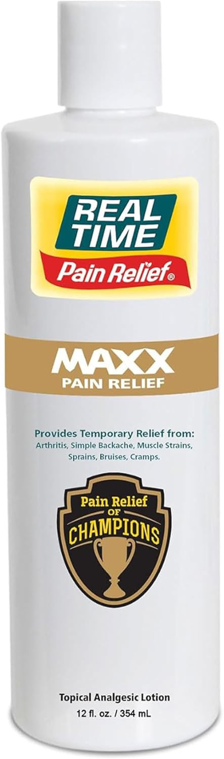 Real Time Pain Relief Maxx 12Oz Bottle | 18 Natural Ingredients: Arnica, Menthol & Peppermint | Maximum Strength Muscle Pain Relief Lotion For Arthritis, Hands, Ankles, Back, Shoulders, Knees & Joints