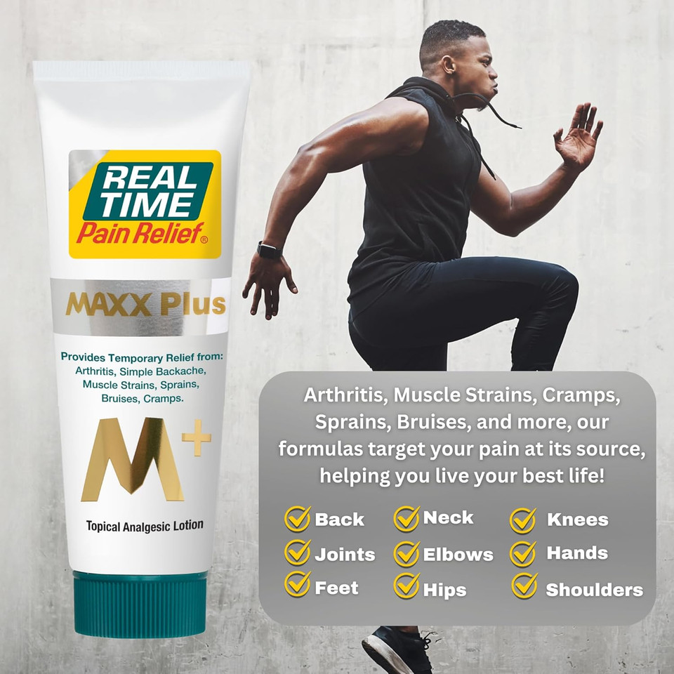 Real Time Pain Relief Maxx Plus - 4Oz Tube | Intensive Formula With 19 Natural Ingredients Including Hemp Oil | Fast-Acting Relief For Muscle Pain, Arthritis, Backaches, And More
