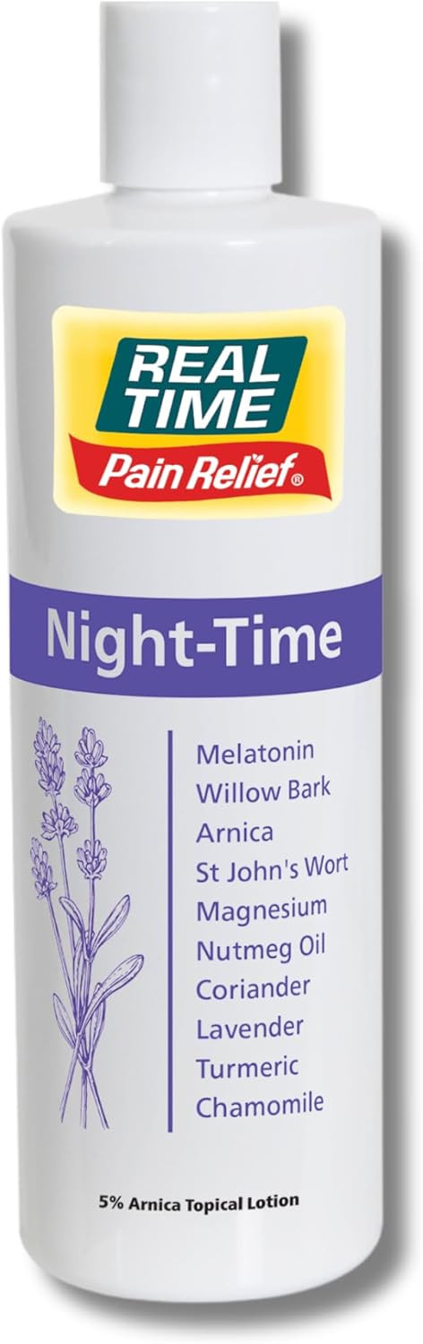 Real Time Pain Relief Night-Time Cream | Sleep Aid With 22 Natural Ingredients | Relieves Joint And Muscle Discomfort For More Restful Sleep | Includes Melatonin, Lavender, Magnesium | 12Oz Bottle