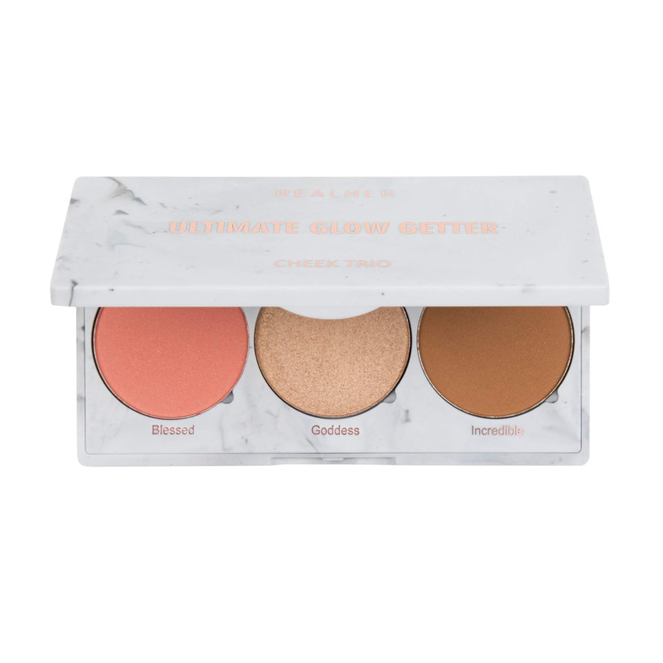 Realher Cheek Trio - Ultimate Glow Getter - Blush, Highlighter, & Bronzer Contour Palette - High Quality, Silky Formulation