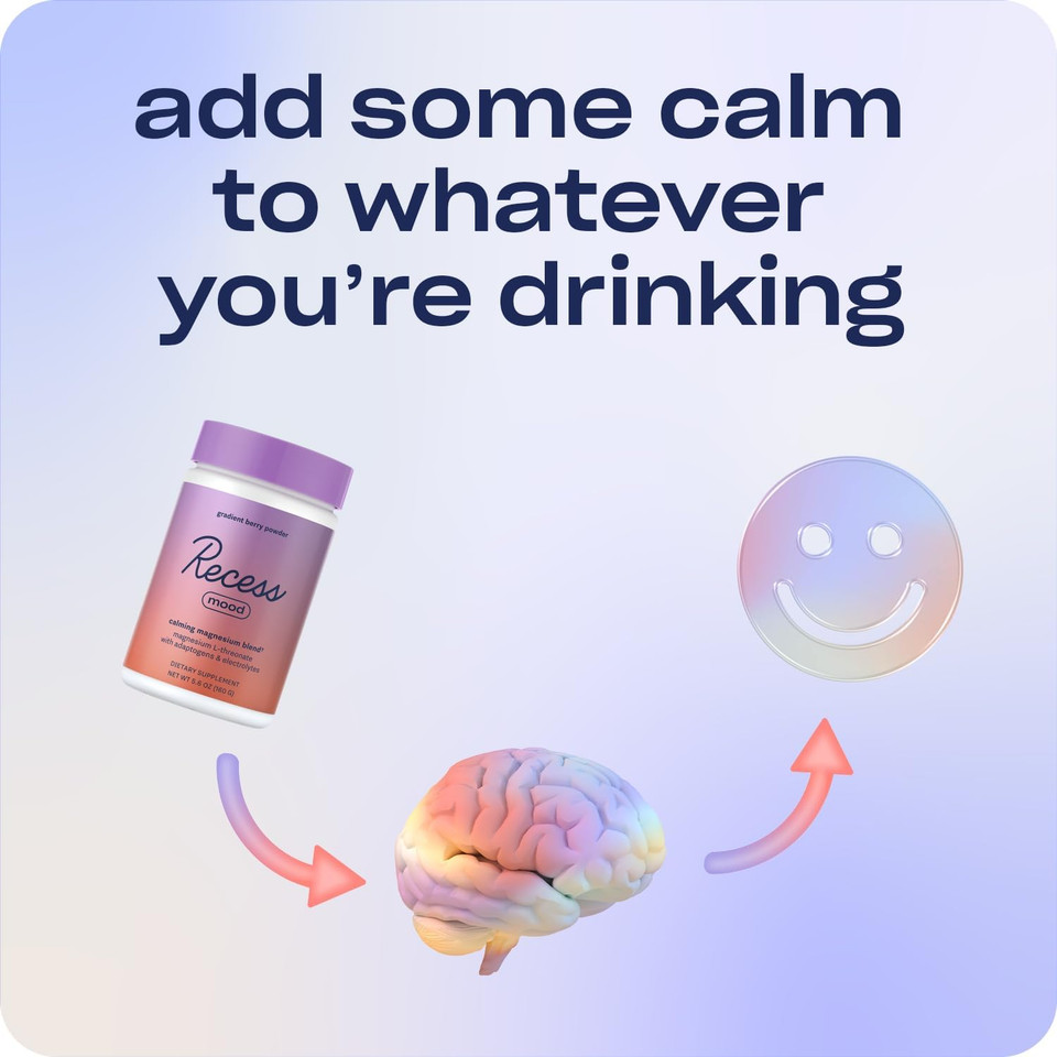 Recess Mood Powder, Calming Magnesium L-Threonate Blend With Passion Flower, L-Theanine, Electrolytes, Magnesium Calm Support Powder Supplement