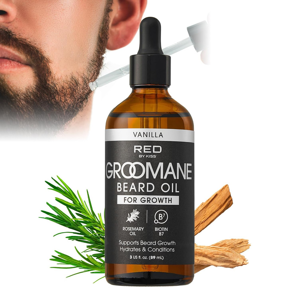 Red By Kiss Groomane Beard Oil, Rosemary Oil & Biotin, Promotes Full, Healthy Look Beard Strengthen Facial Hair, Reduces Breakage (3 Fl.Oz, Vanilla)