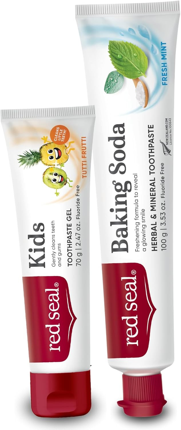 Red Seal Flouride Free Family Toothpaste Bundle - Baking Soda And Kids Natrue Certified Natural Toothpaste, No Additives, Sls Free, Organic, Vegan Friendly