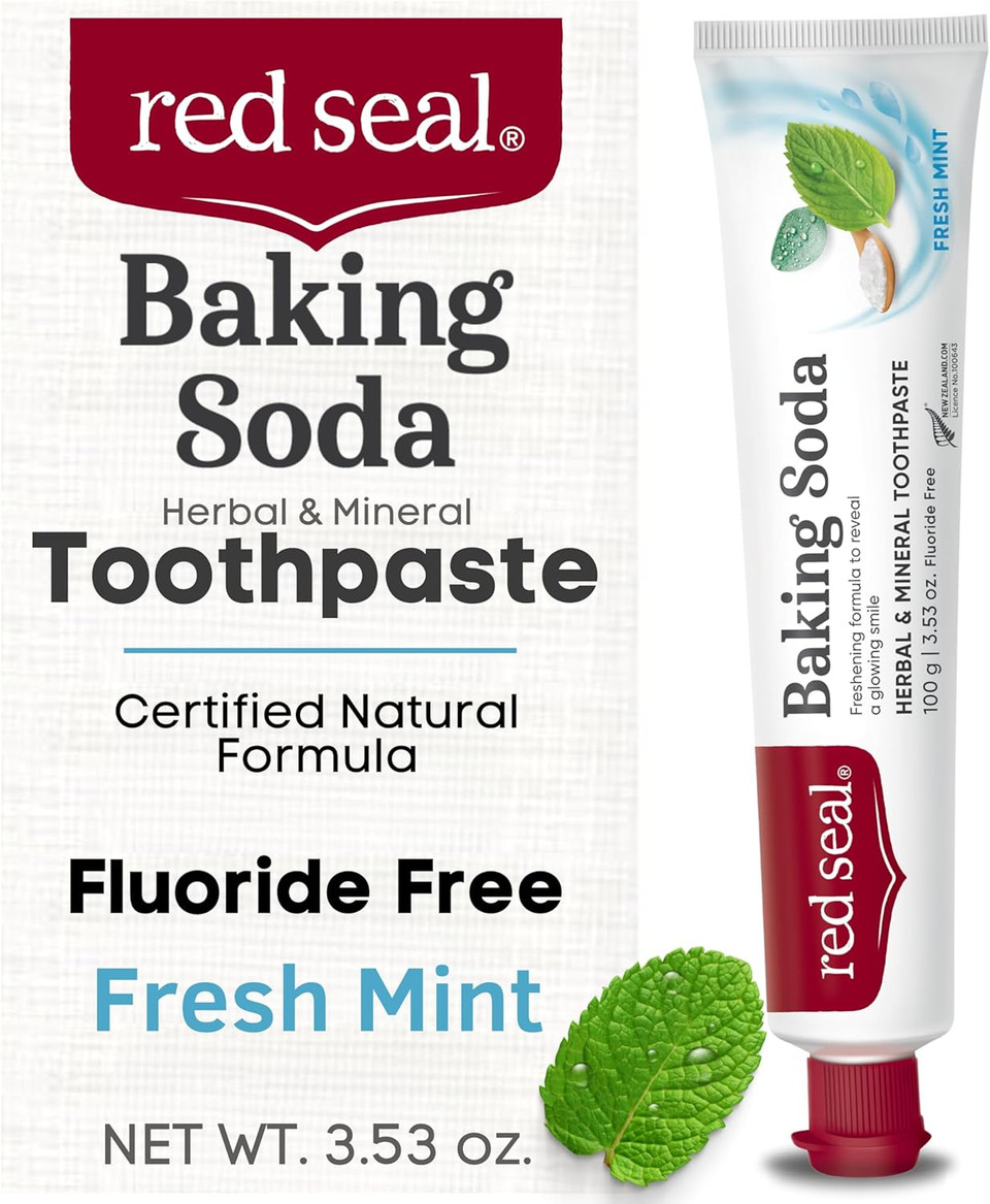 Red Seal Fluoride Free Toothpaste - Baking Soda - Herbal & Mineral Formula, Vegan-Friendly, Cruelty-Free, Sls And Paraben-Free, No Artificial Flavors, Natrue Certified Natural, Dry Mouth Relief