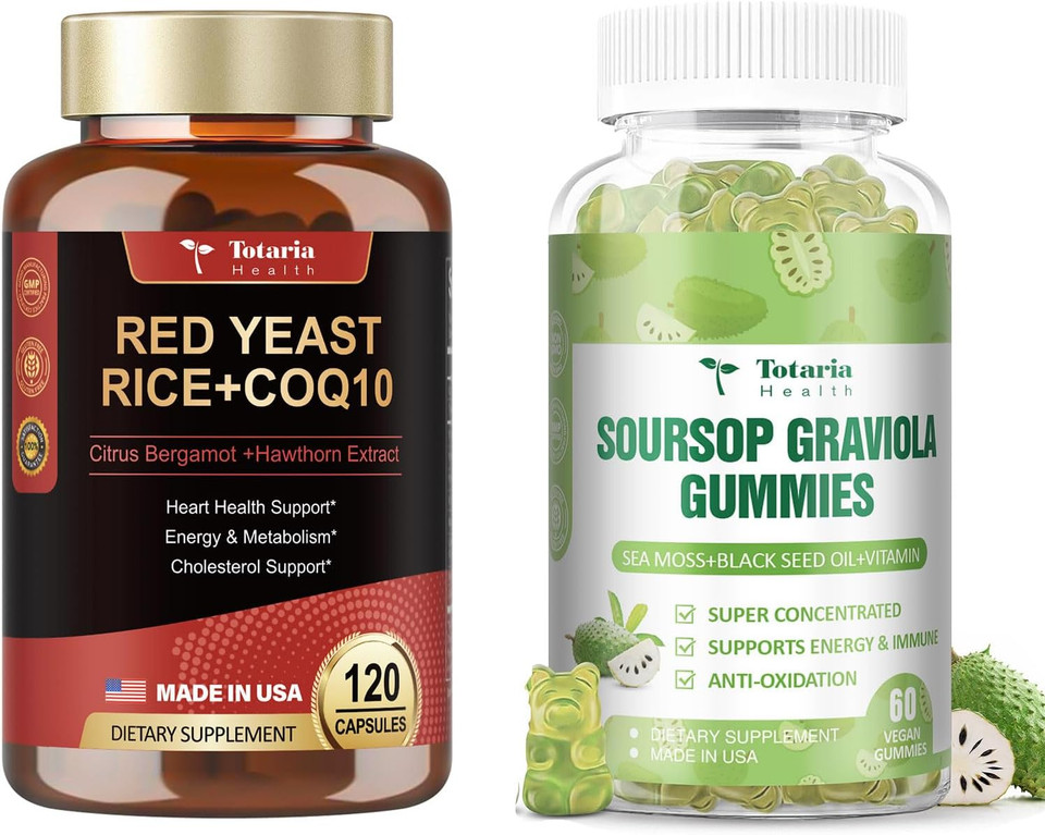 Red Yeast Rice 2,000Mg With Coq10 Supplement + Sugar Free Soursop Oil Graviola Sea Moss Gummies
