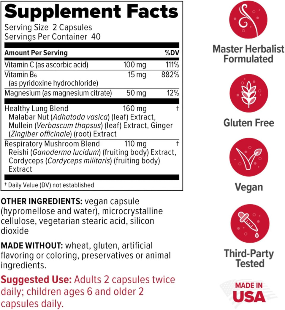 Redd Remedies, Lung Care, Supports Easy Breathing And Respiratory Health, 80 Vegan Capsules