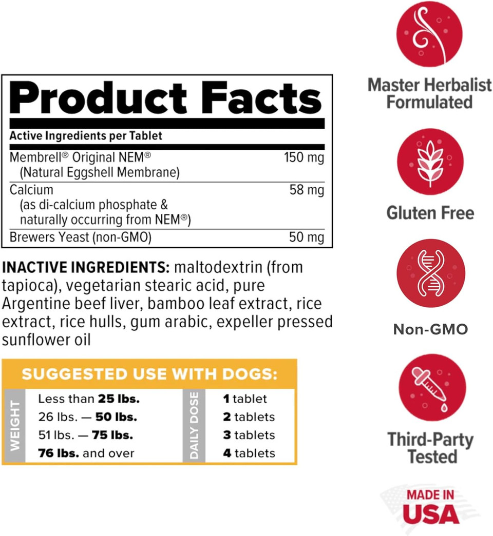 Redd Remedies, Re-Nu For Pets, Joint Pain Relief Support For Dogs With Glucosamine, Chondroitin, And Collagen From Nem, Calcium And BrewerS Yeast, Made In The Usa, 60 Chewable Tablets
