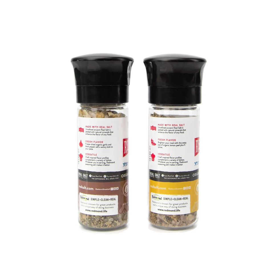 Redmond Real Sea Salt - Natural Unrefined Organic Gluten Free, Coarse Salt With Coarse Grinder (Lemon Pepper)