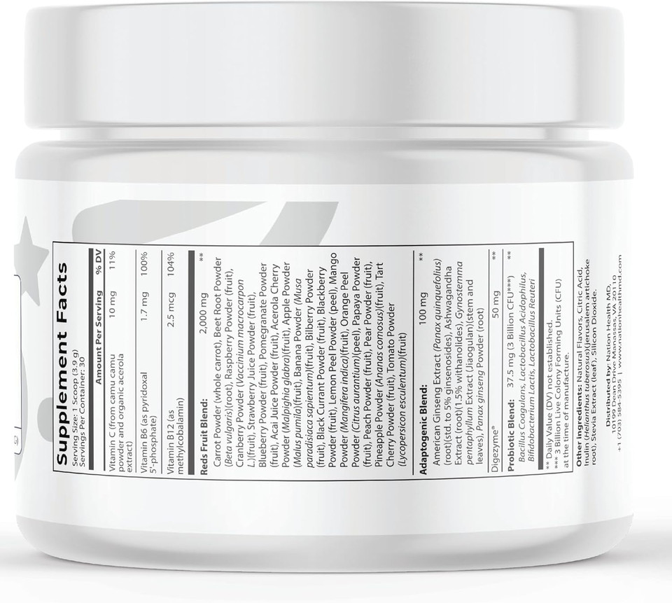 Reds - Super Reds Powder With 39 Superfoods, Antioxidant-Rich Red Powder Superfood, Probiotics & Digestive Enzymes For Energy, Metabolism & Gut Health - Red Berry Flavor