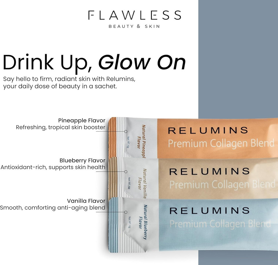 Relumins Premium Collagen Blend Vanilla Flavor 10 Sachets And Gluta 1000 Vegetarian Capsule Skin Support - Bundle