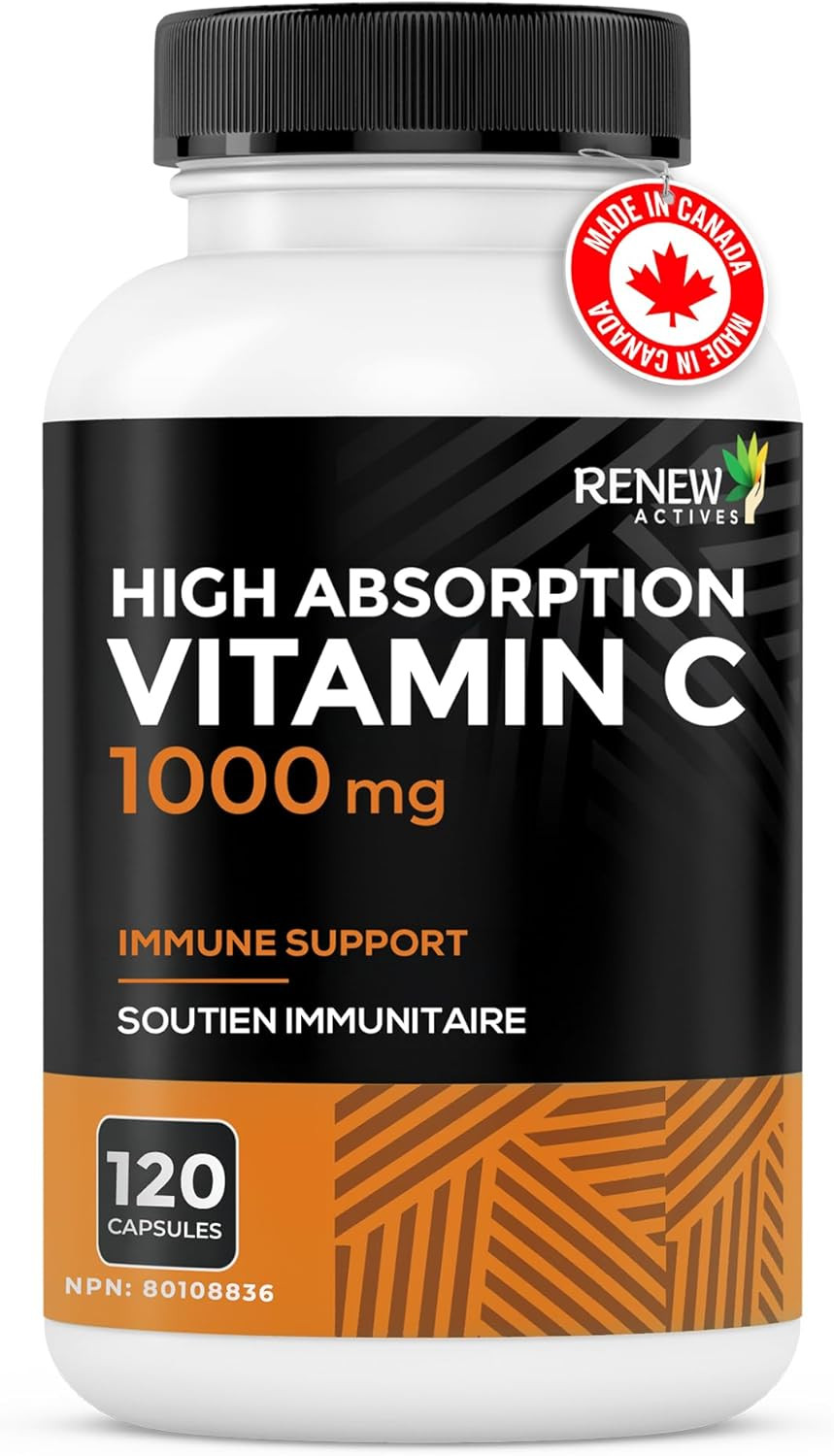 Renew Actives Maximum Strength Vitamin C 1000Mg Per Serving  Antioxidant & Immune Booster For Overall Health, Bones, Teeth & Gums  Non-Gmo, Sugar-Free, 4-Month Supply  Made In Canada  120 Capsules