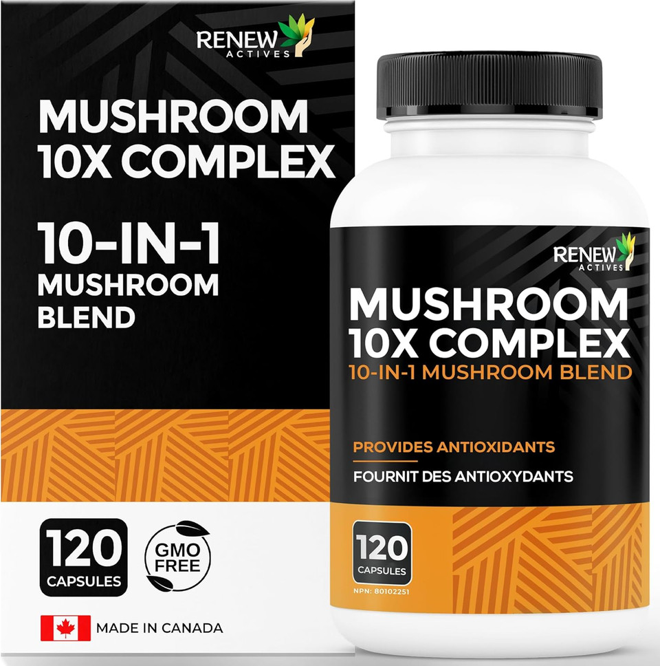 Renew Actives Mushroom Complex 2 Capsules Per Serving  10 Mushroom Blend With Antioxidants For Immune Health & Wellness  Supports Overall Vitality & Long-Term Wellness Made In Canada - 120 Capsules