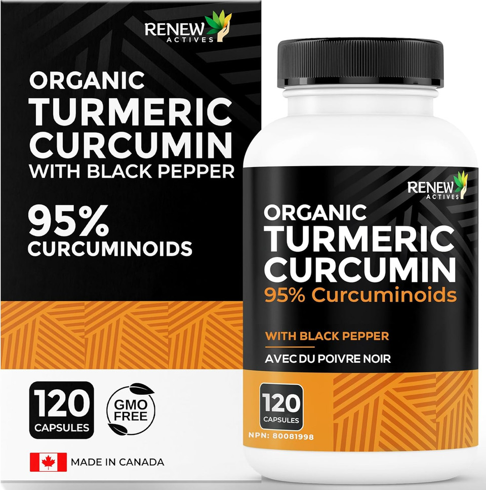 Renew Actives Turmeric Curcumin With Black Pepper  600Mg Turmeric Root, 100Mg Curcuminoids Per 2 Capsules  Supports Digestion, Liver Health, Joint Relief & Mobility  Made In Canada  120 Capsules