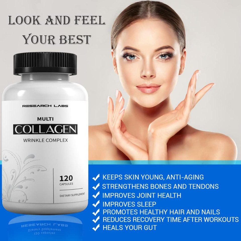 Research Labs Promo 120 Collagen Pills - 6000 Mg. Grass Fed Anti-Aging Support For Skin, Joints, Tendons, Bones, Hair And Nails. Paleo Friendly. Collagen Peptides Powder Supplement
