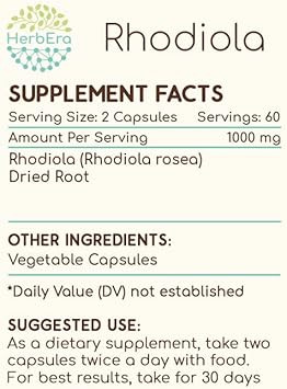 Rhodiola 120 Capsules, 500 Mg, Rhodiola (Rhodiola Rosea) Dried Root (120 Capsules)