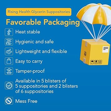 Rising Health - Fast Relief Medicated Laxative Suppositories - Rectal Use Only, Bisacodyl 10 Mg - Stimulant Laxative - Constipation Relief - Works In 15 Minutes To 1 Hour (12 Count, 12, Count)