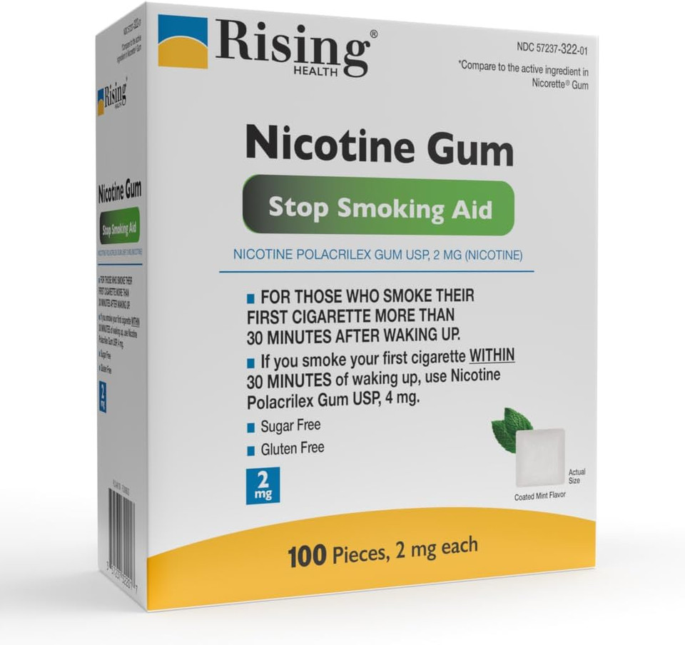 Rising Health - Nicotine Polacrilex Coated Gum 4Mg (Nicotine), Coated Mint Flavor, Stop Smoking Aid; Quit Smoking With Nicotine Gum, 100 Count (4Mg)