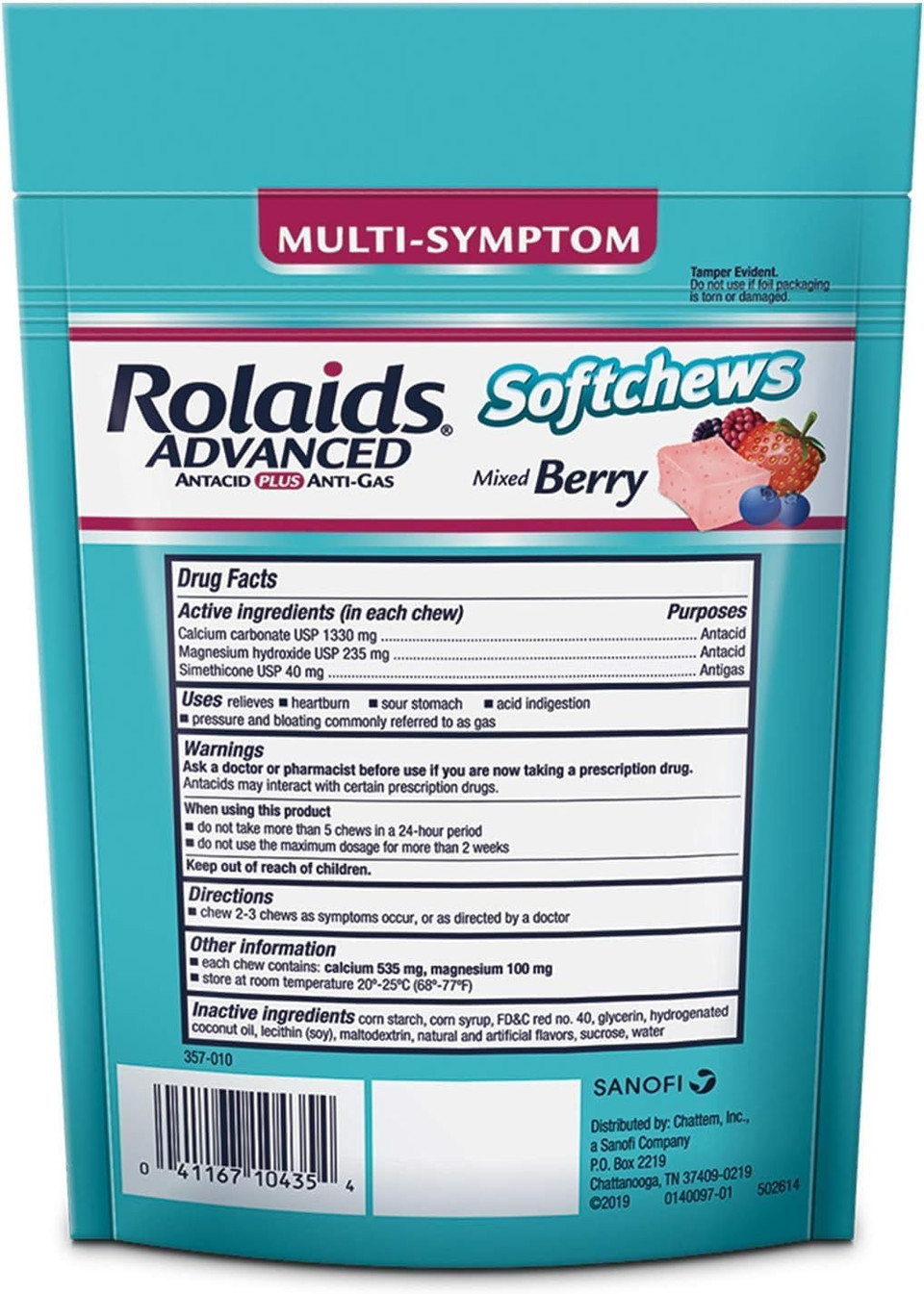 Rolaids Advanced Antacid Plus Anti-Gas Softchews, 28 Count, Mixed Berry, Heartburn And Gas Relief