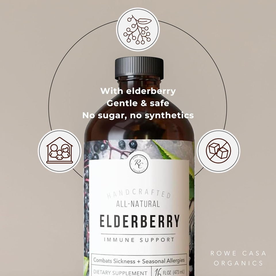 Rowe Casa Organics Elderberry Immune Support With Antioxidants, Zinc, And Vitamin C For Kids And Adults, Organic Elderberry Syrup For Immune Support, 16 Fl Oz