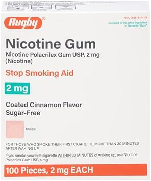 Rugby Polacrilex 2Mg Nicotine Gum - Smoking And Vaping Quitting Aid - Sugar-Free - 100 Count - Coated Cinnamon Flavor