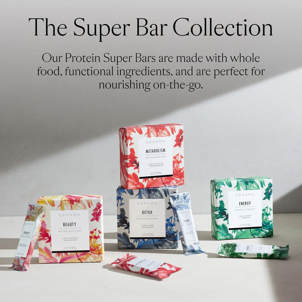 Sakara Metabolism Protein Super Bar - Sea-Salt Chocolate Protein Bar, Clean Protein Bars, 12G Plant Based Protein, Pre Post Workout Energy Bar