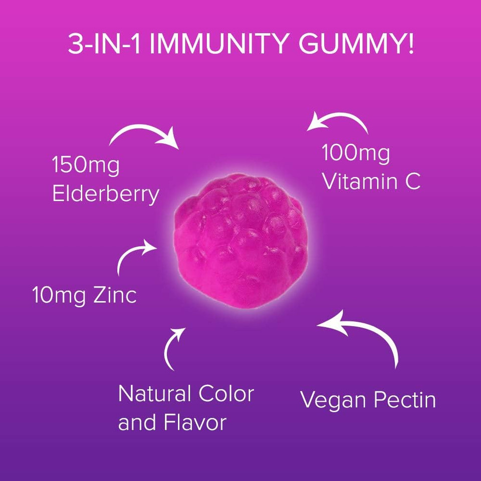 Sambucus Elderberry Gummies With Vitamin C & Zinc, Immune Support For Adults & Kids, Daily Antioxidant & Wellness Boost, 180 Vegan, Gluten-Free, Chewable Elderberry Gummies