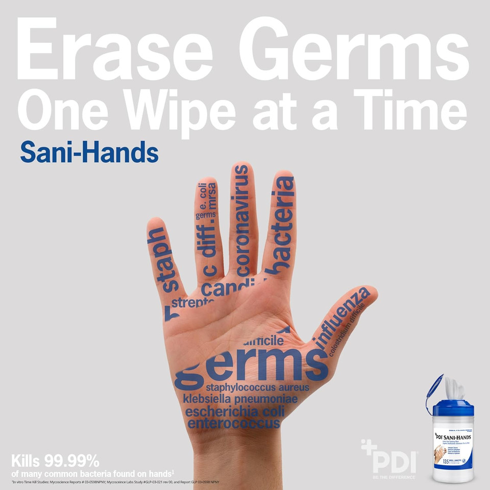 Sani-Hands Instant Hand Sanitizing Antibacterial Hand Wipes, With Aloe And Vitamin E, 135 Wipes Per Canister, 6" X 7.5" Wipes