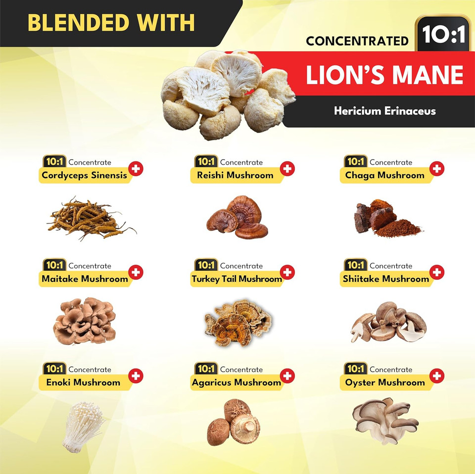 Satoomi 90 Capsules - 10In1 Turkey Tail Supplement With Lions Mane, Turkey Tail Mushroom, Reishi Mushroom & Others - For 90 Days