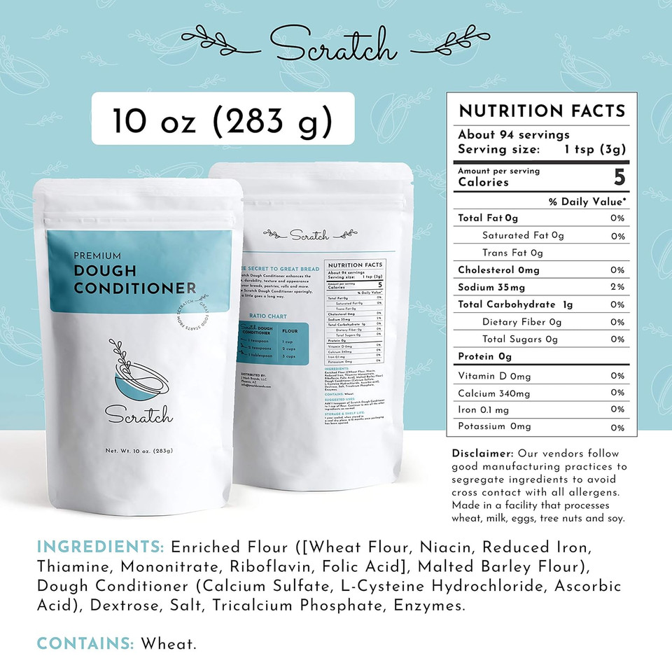 Scratch Premium Dough Conditioner - (10 Oz) All Grain Bread Improver For Making Dough - Dough Enhancer For Bread To Improve Texture And Longer Lasting Bread