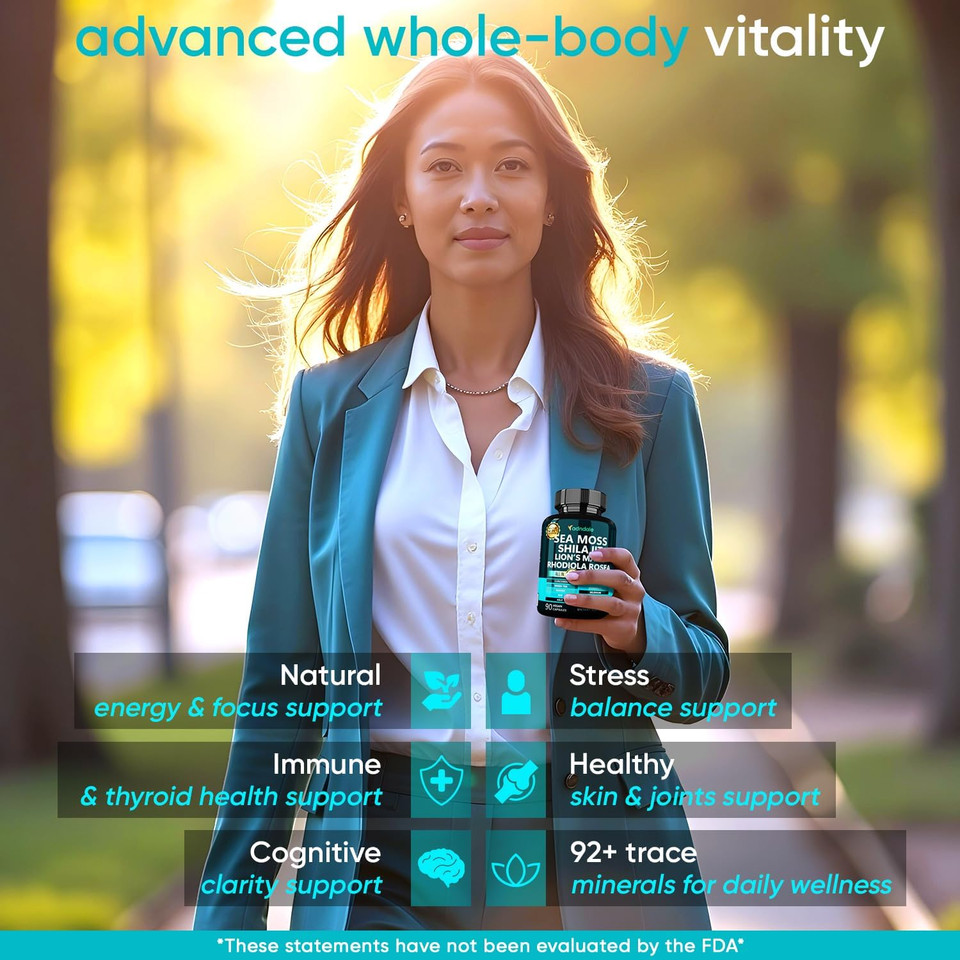 Sea Moss Capsules With Lion'S Mane, Rhodiola Rosea, Shilajit For Women And Men Energy, Focus, Immune Support - 90 Count