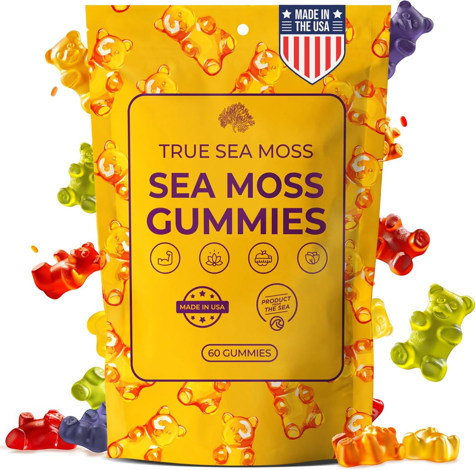 Sea Moss Gummies With Bladderwrack, Burdock Root & Magnesium  Vegan Supplement For Adults & Kids  Plant-Based, Fruity Flavor  60 Gummies, Made In Usa