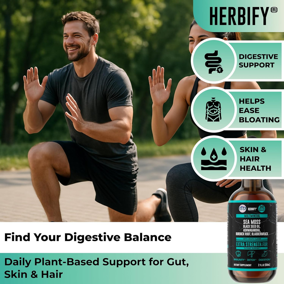 Sea Moss Multimineral Liquid Supplement - Irish Sea Moss Black Seed Oil Ashwagandha Burdock Root Bladderwrack - Gut Health, Immune & Thyroid Support For Women - Grape Flavor - 2 Fl Oz - Made In Usa