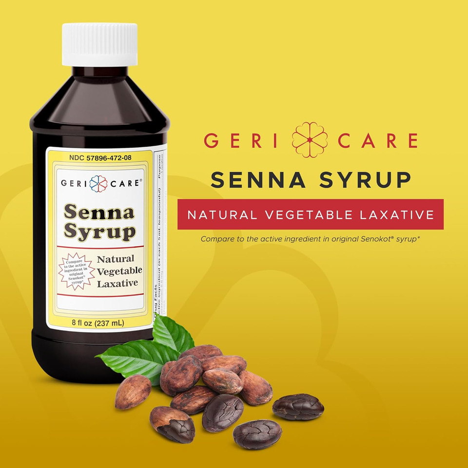 Senna Laxative Syrup & Stool Softener By Gericare| Natural Vegetable Stimulant Laxative Drink| Liquid Senna For Smooth Bowel Movement| Fast-Acting, Gentle Constipation Relief| Chocolate Flavor|8 Fl Oz