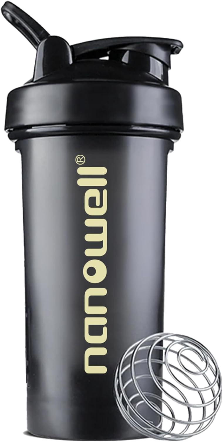 Shaker Bottle 20 Oz (600 Ml)  Bpa-Free Portable Bottle With Stainless Steel Whisk Ball For Protein Shakes And Smoothies (Black With Ivory)