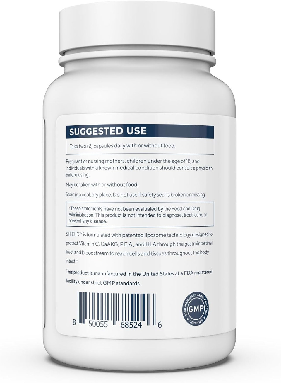 Shield | Liposomal Vitamin C Caakg P.E.A Hyaluronic Acid Supplement | 120 Capsules With Vitamin C (500Mg) Ca Akg (150Mg) Palmitoylethanolamide (75Mg) Hla (75Mg) | Made In The Usa
