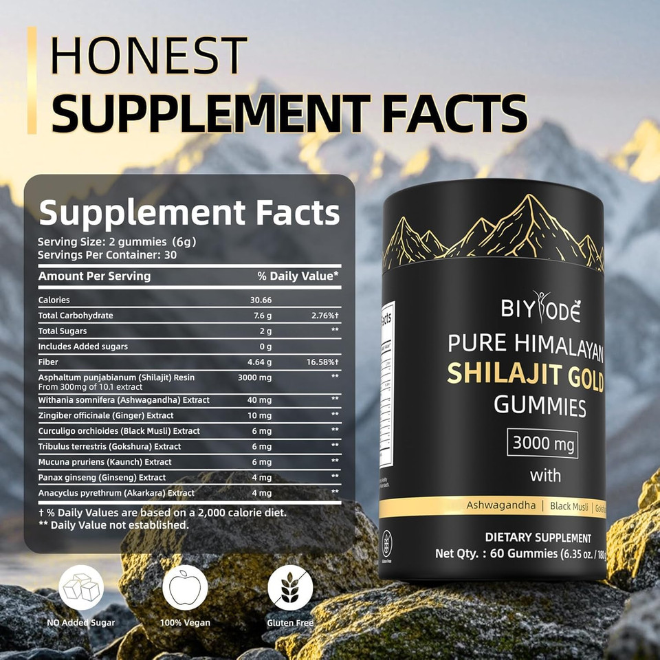 Shilajit Gummies: Pure Shilajit Himalayan Rich In Ashwagandha Gaulshura Fulvic Acid 85 Micronutrients Suitable For Men And Women No Added Sugar Non-Gmo 100% Natural Organic 60 Gummies