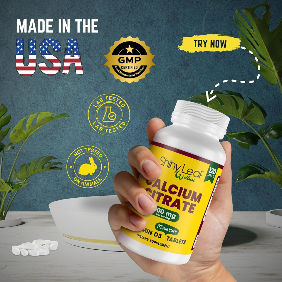Shiny Leaf Calcium Minis 600 Mg - Daily Tablets Of Calcium Citrate 600Mg Plus Vitamin D3 For Bariatric Post-Op And Gastric Bypass For Women And Men, Easy To Swallow, Made In Usa, Vegetarian - 120 Ct