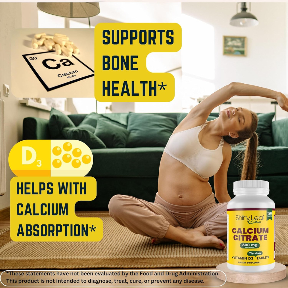 Shiny Leaf Calcium Minis 600 Mg - Daily Tablets Of Calcium Citrate 600Mg Plus Vitamin D3 For Bariatric Post-Op And Gastric Bypass For Women And Men, Easy To Swallow, Made In Usa, Vegetarian - 360 Ct