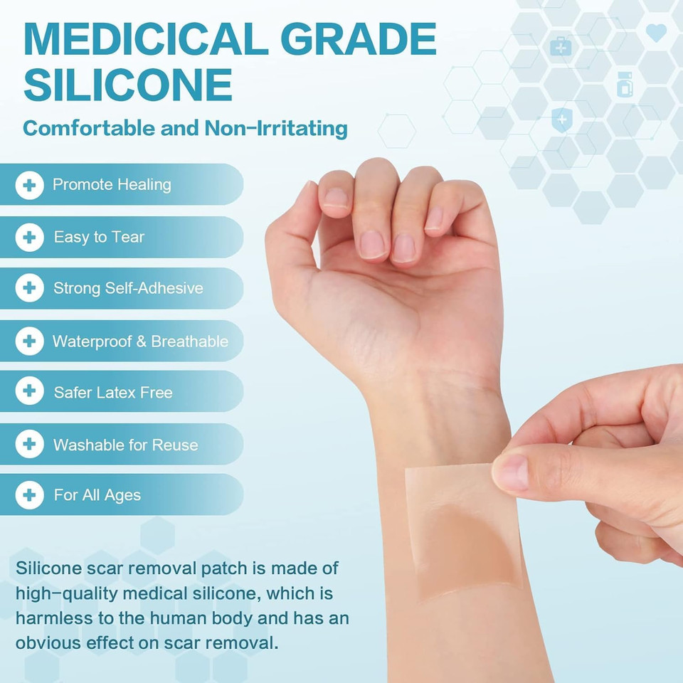 Silicone Scar Sheets (1.6X120Roll-3M), 1 Roll Medical Grade Washable Silicone Scar Tape, Reusable Scar Removal Sheets For C-Section, Surgery, Burn, Keloid, Acne
