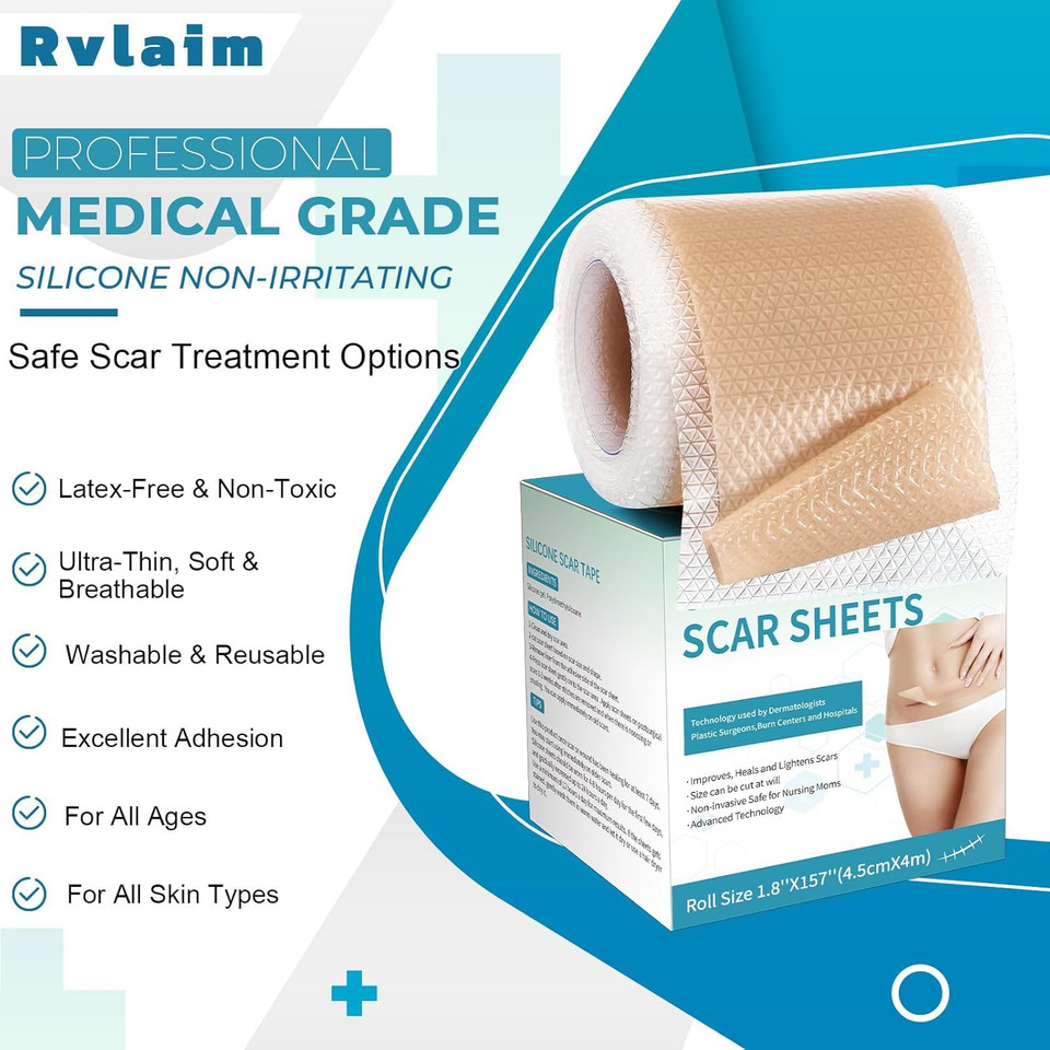 Silicone Scar Sheets, Silicone Scar Tape(1.8X 157 Roll-4M), Silicone Scar Strips, Professional Scar Removal Sheets For Surgical Scars, Keloid, C-Section, Burn Et