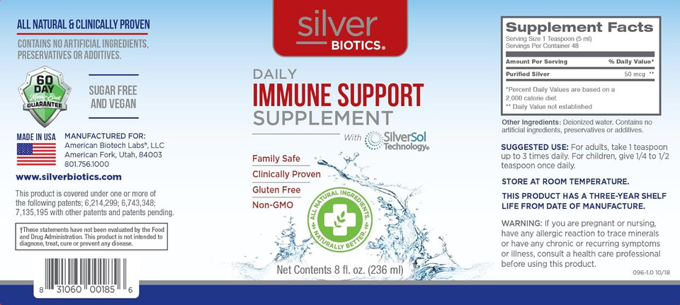 Silver Biotics Colloidal Nano Silversol Ag4O4 10 Ppm Immune Support | Bio-Hacking Immune Building Natural Support | 8 Fl Oz