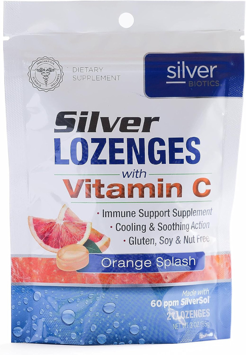 Silver Biotics Colloidal Silver Lozenges | 60 Ppm Silversol Ag4O4 Technology | Immune Support + Throat Soothing | Orange Vitamin C | 21 Count