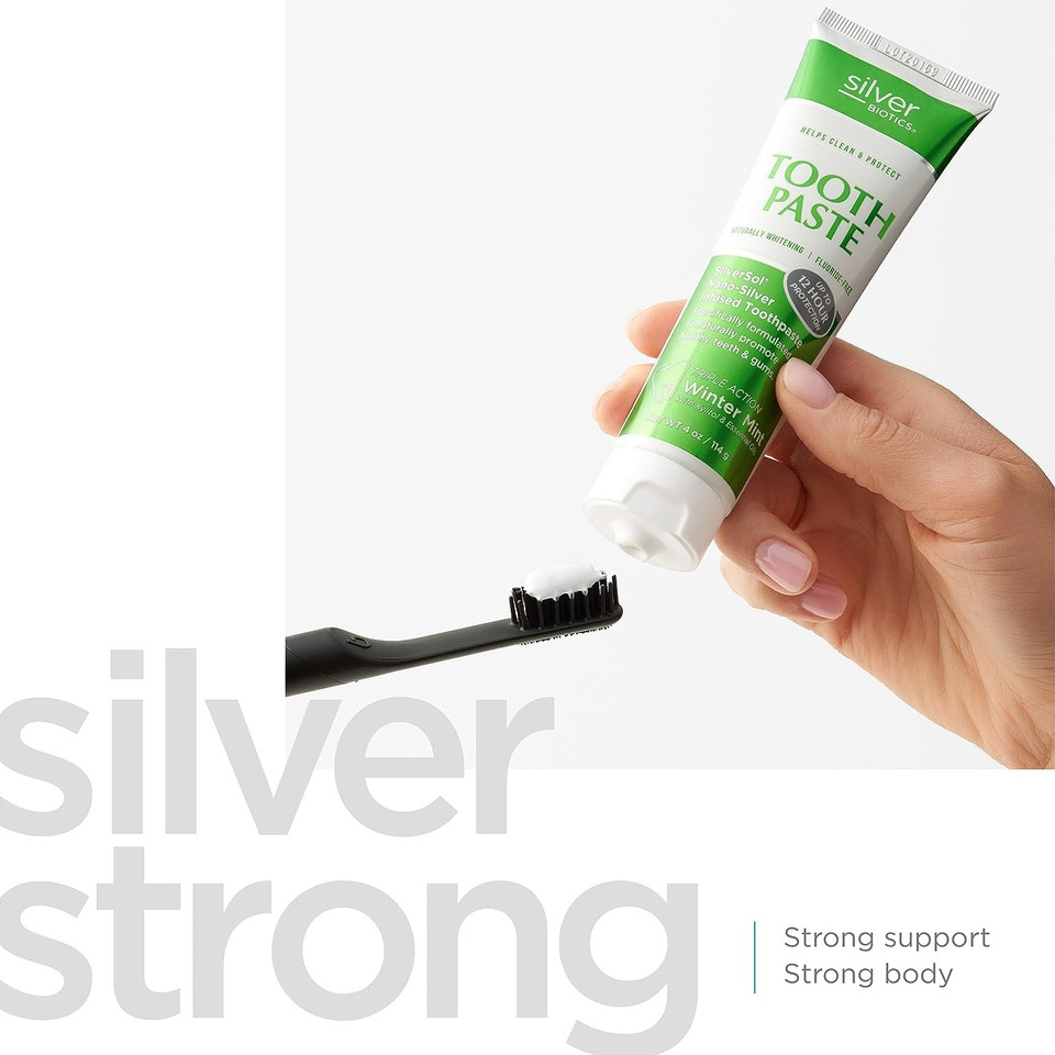 Silver Biotics Tooth Gel | Silversol Ag4O4 22 Ppm Nano-Silver Infused Gel For All Natural Gum & Teeth Protection | Glacial Mint | 4 Oz