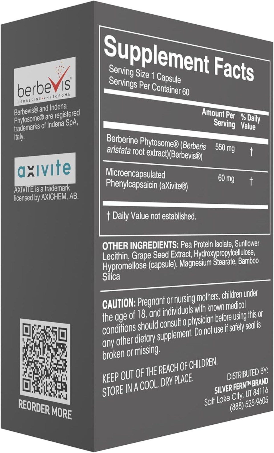 Silver Fern Brand Metabolism Supplement + Berberine Phytosome & Axivite  Supports Function & Wellness  60 Capsules