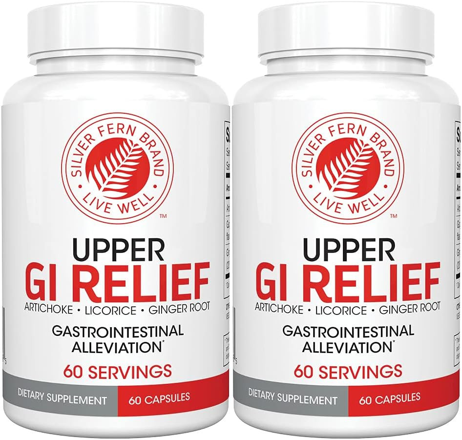 Silver Fern Gi Relief - Natural Herbal Supplement - All Natural With Artichoke Leaf Extract, Ginger Root Extract, And Gutguard Licorice Flavonoids (1 Bottle - 60 Capsules - 30 Day Supply)