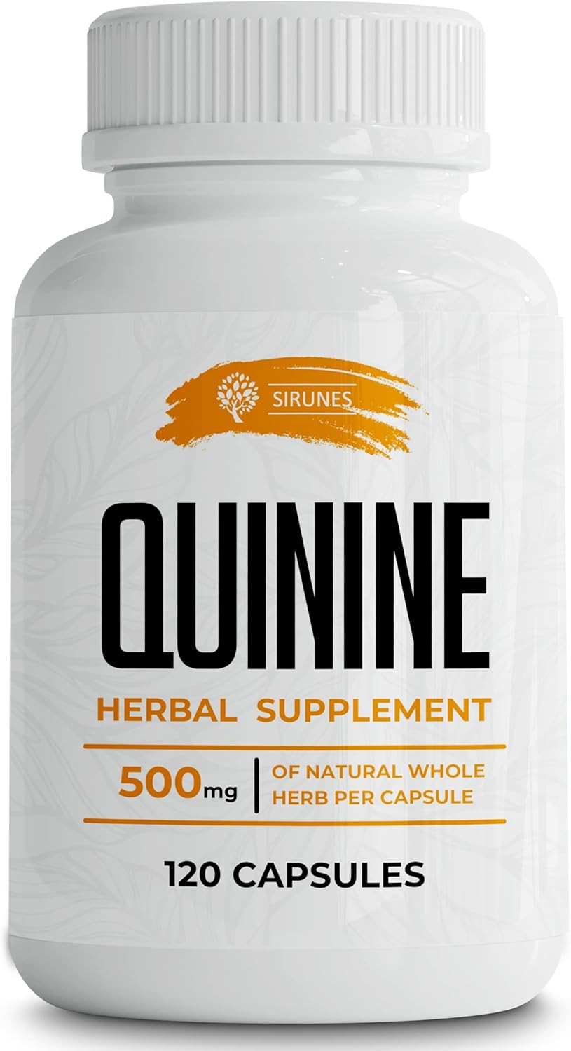 Sirunes Leg Cramps Relief Quinine Capsules  Natural Cinchona Bark Supplement For Cramp Defense & Digestive Health  1000Mg Quinine Pills, 120 Tablets, Non-Gmo, Gluten-Free